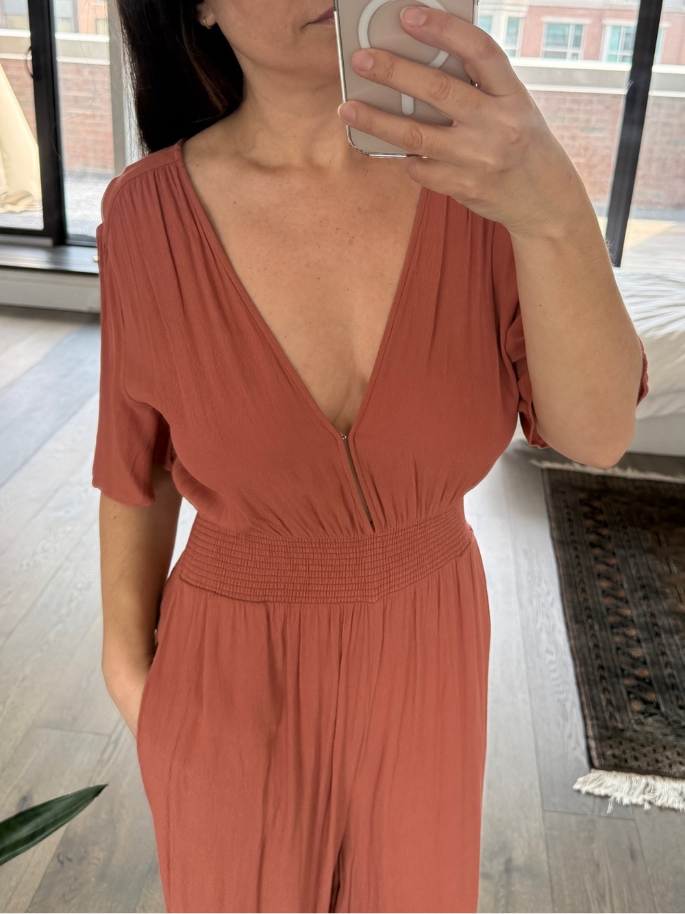 Wilfred Rust Red V-Neck Short Sleeve Jumpsuit - Picture 3 of 8
